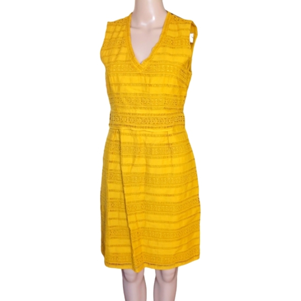 Weekend Max Mara Womens Sleeveless Eyelet Sheath Dress Yellow Knee Length Size 2